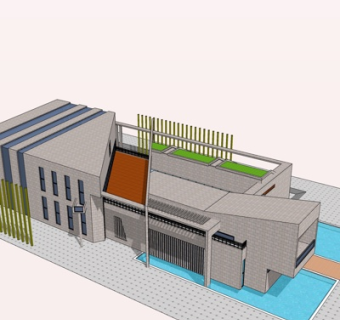 现代会所外观su模型