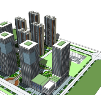 现代高层小区规划su模型
