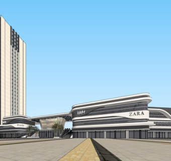 现代购物广场外观su模型