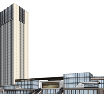 现代购物广场外观su模型