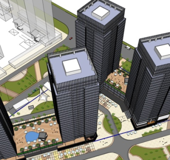 现代高层小区规划su模型