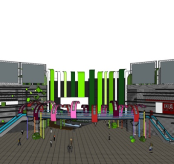 现代购物广场外观su模型