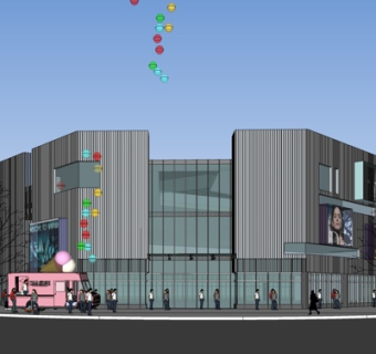 现代购物广场外观su模型