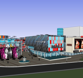 现代购物广场外观su模型