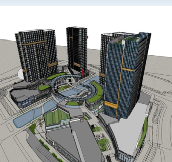 现代高层小区规划su模型