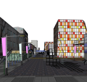 现代购物广场外观su模型