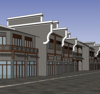 新中式沿街商业建筑su模型