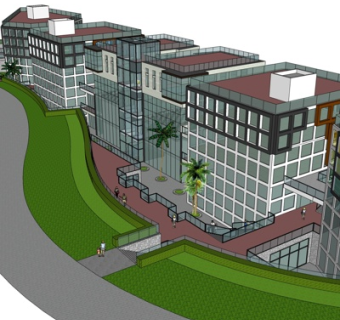 现代连排办公楼su模型