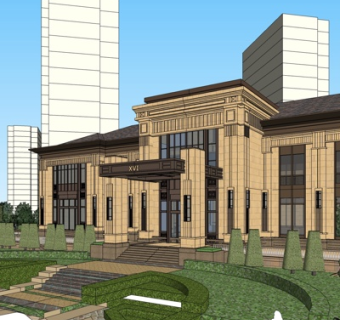 欧式会所外观su模型