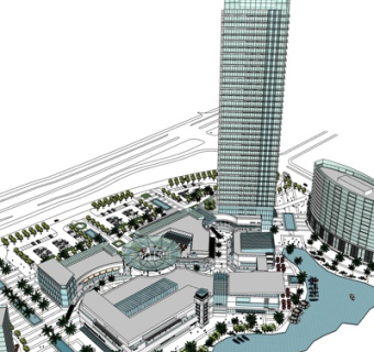 现代办公楼规划su模型