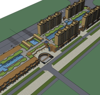 欧式高层小区规划su模型