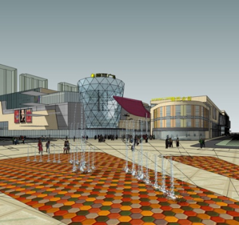 现代购物广场外观su模型