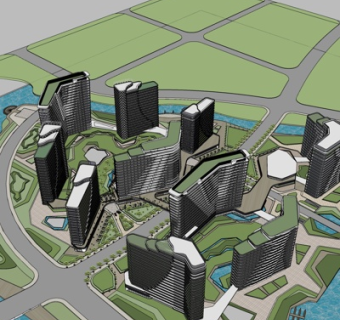 现代办公楼规划su模型