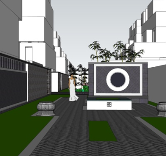 新中式景观墙su模型