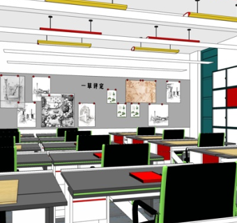 现代教室su模型