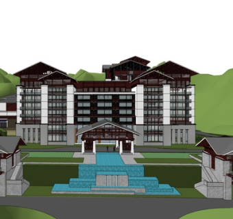 新中式酒店su模型