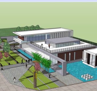 现代商业会所外观su模型