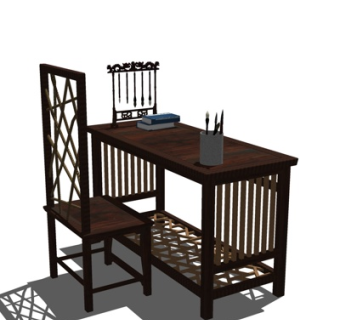 美式书桌椅su模型