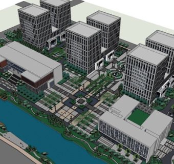 现代高层小区规划su模型