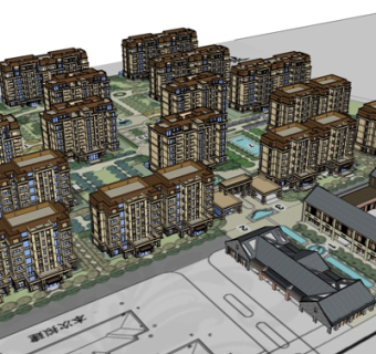 欧式高层小区规划su模型