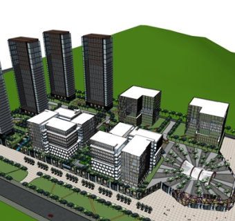 现代高层小区规划su模型