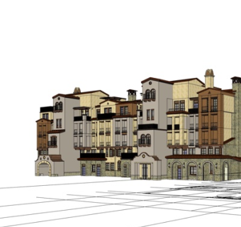 欧式连排别墅外观su模型