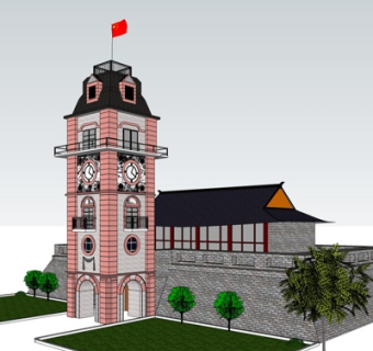 欧式古建城楼su模型