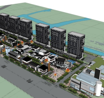 欧式高层小区规划su模型