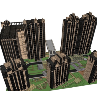 欧式高层小区规划su模型