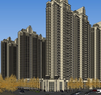 欧式高层小区su模型