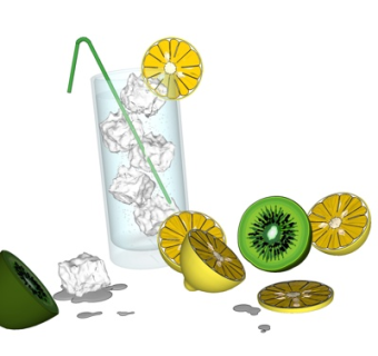 现代柠檬片杯子摆件su模型