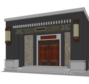 中式住宅门头su模型