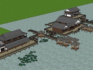 中式海景房su模型