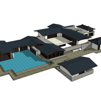 中式古建民房su模型