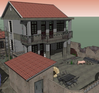 中式多层民房su模型