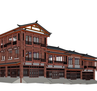 中式多层民房su模型