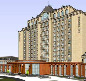 欧式酒店外观su模型