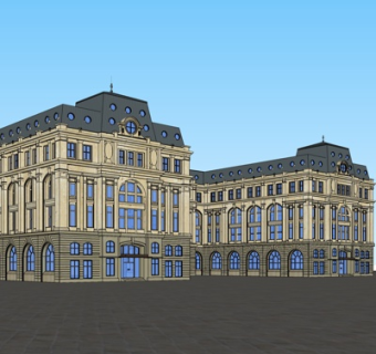 欧式会所外观su模型