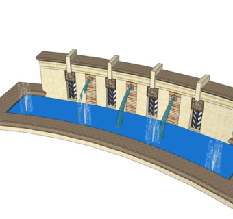 新中式喷泉景观su模型