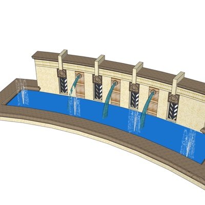 新中式喷泉景观su模型