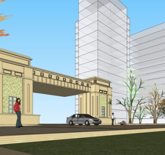 新中式小区入口su模型