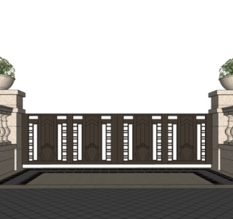 中式公园景观大门su模型