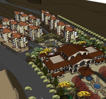 欧式高层小区规划su模型