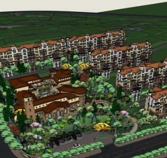 欧式高层小区规划su模型