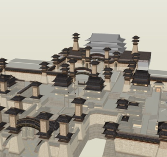 中式洛阳城规划su模型