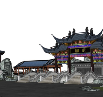 中式牌坊su模型