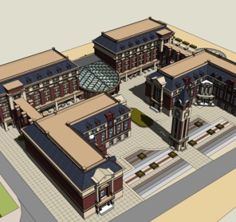 欧式学校教学楼su模型