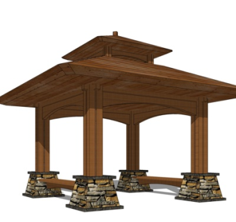 中式廊架凉亭su模型