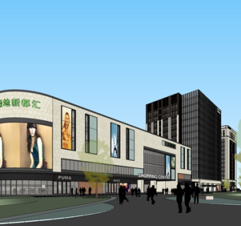 现代购物广场外观su模型