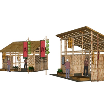 中式廊架凉亭su模型